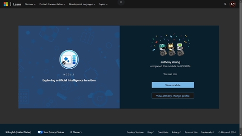 microsoft learn module -exploring artificial intelligence in action