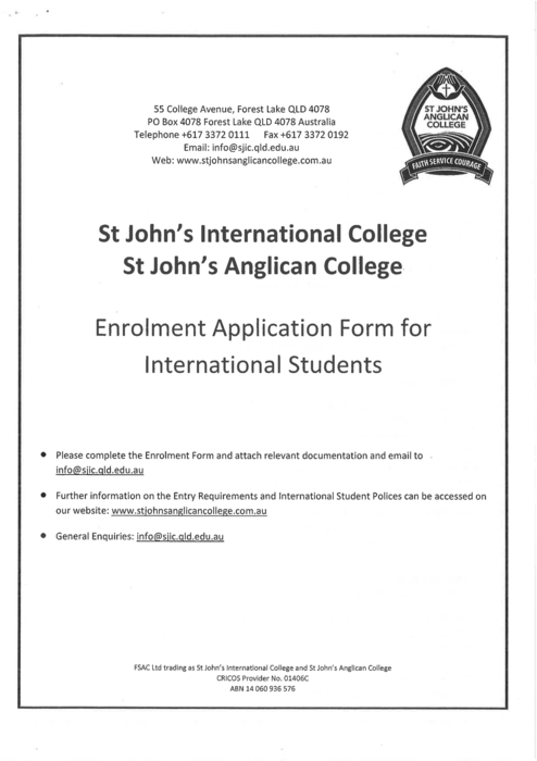 enrolment application form for international students
